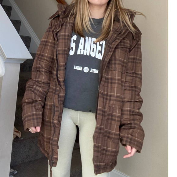 Vintage Arizona Jeans brown plaid puffer jacket - Picture 6 of 14